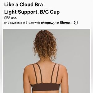 Lululemon “Like a Cloud” sports bra size 6